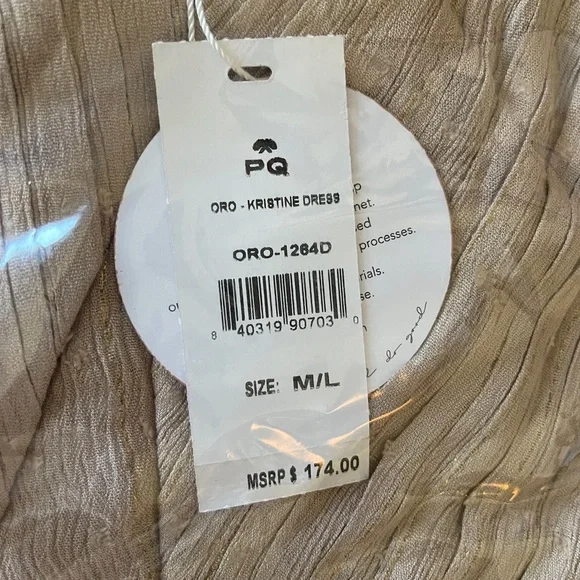 PQ Swim Kristine Tiered Maxi Dress Taupe Neutral Color Gold Thread Swiss Dot NWT - Picture 8 of 8